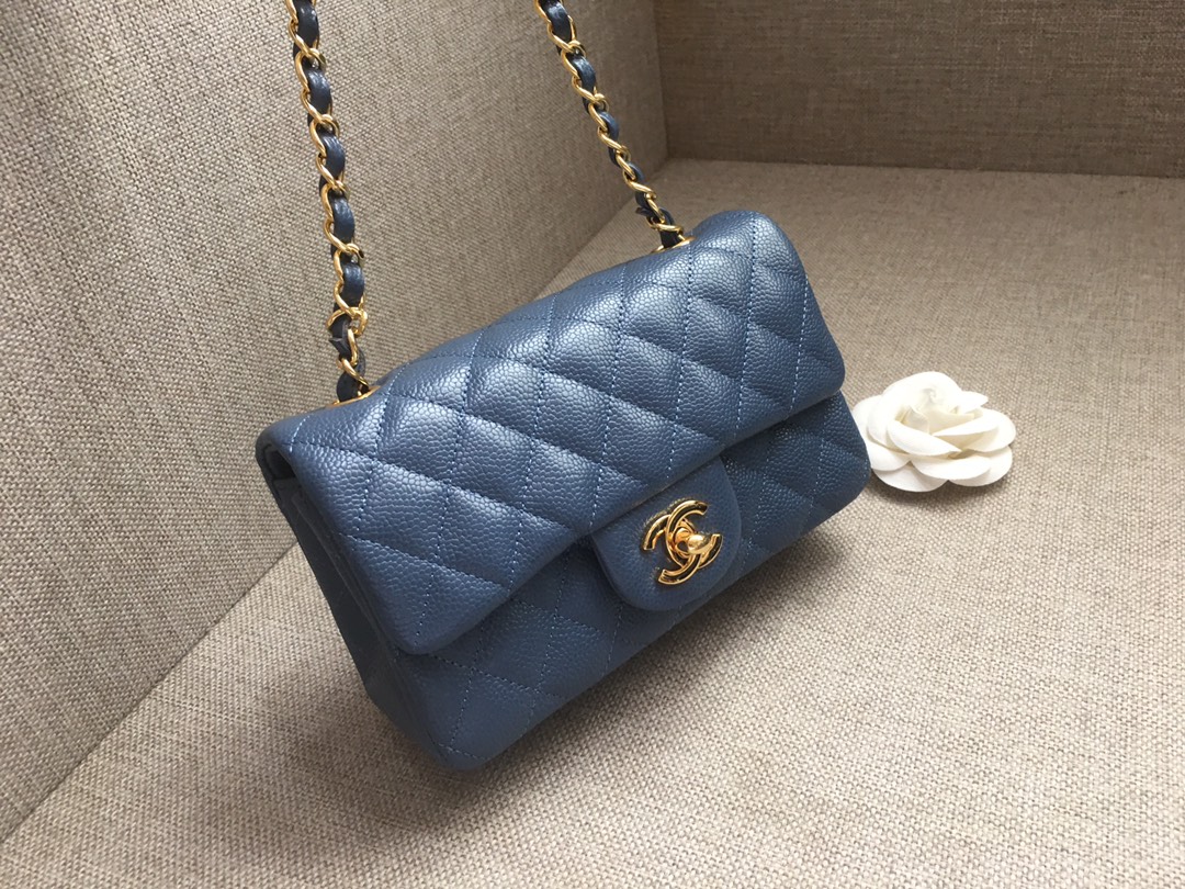 Small Classic Flap Caviar Bag A01116 Dark Blue/Gold